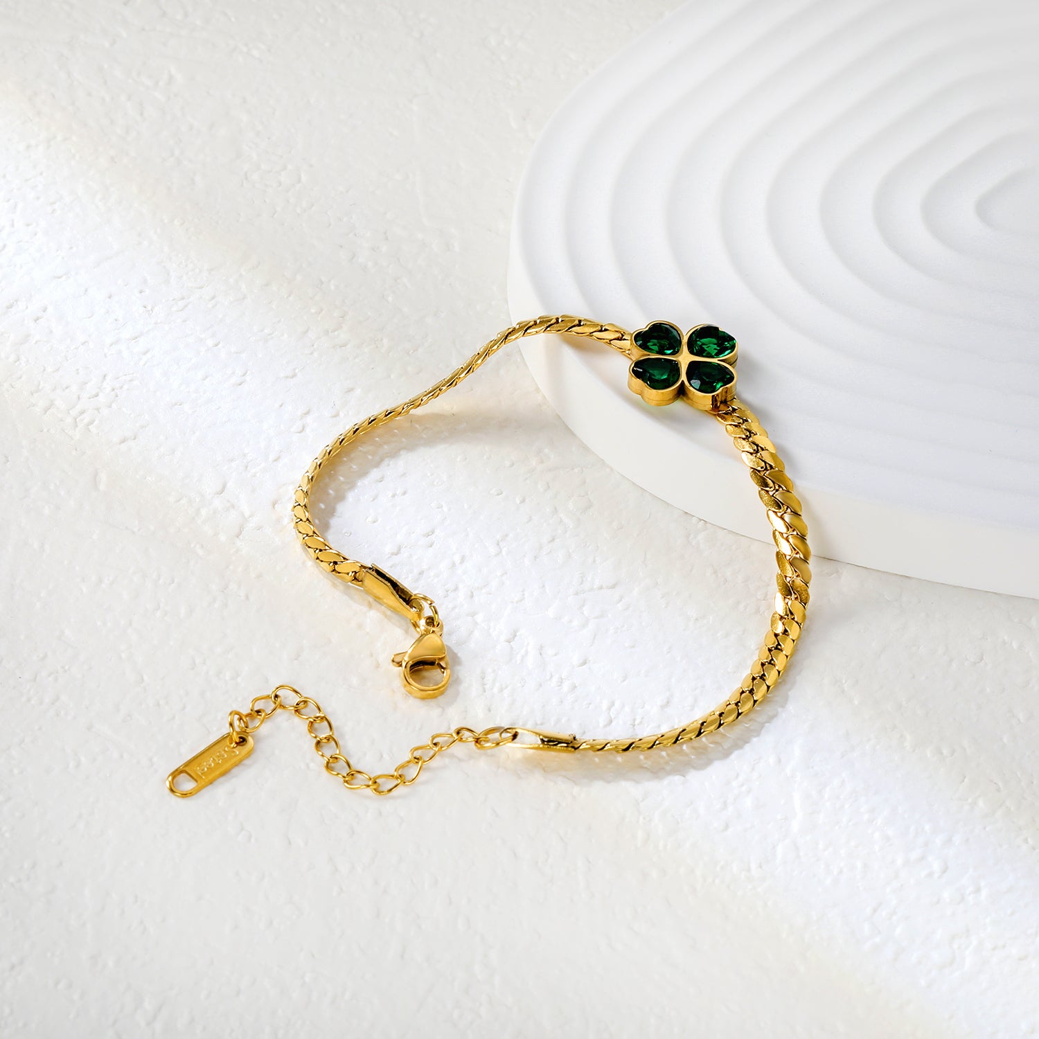 Green Clover Snake Chain Bracelet