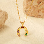 Colorful Gemstone Horseshoe Good Luck Necklace