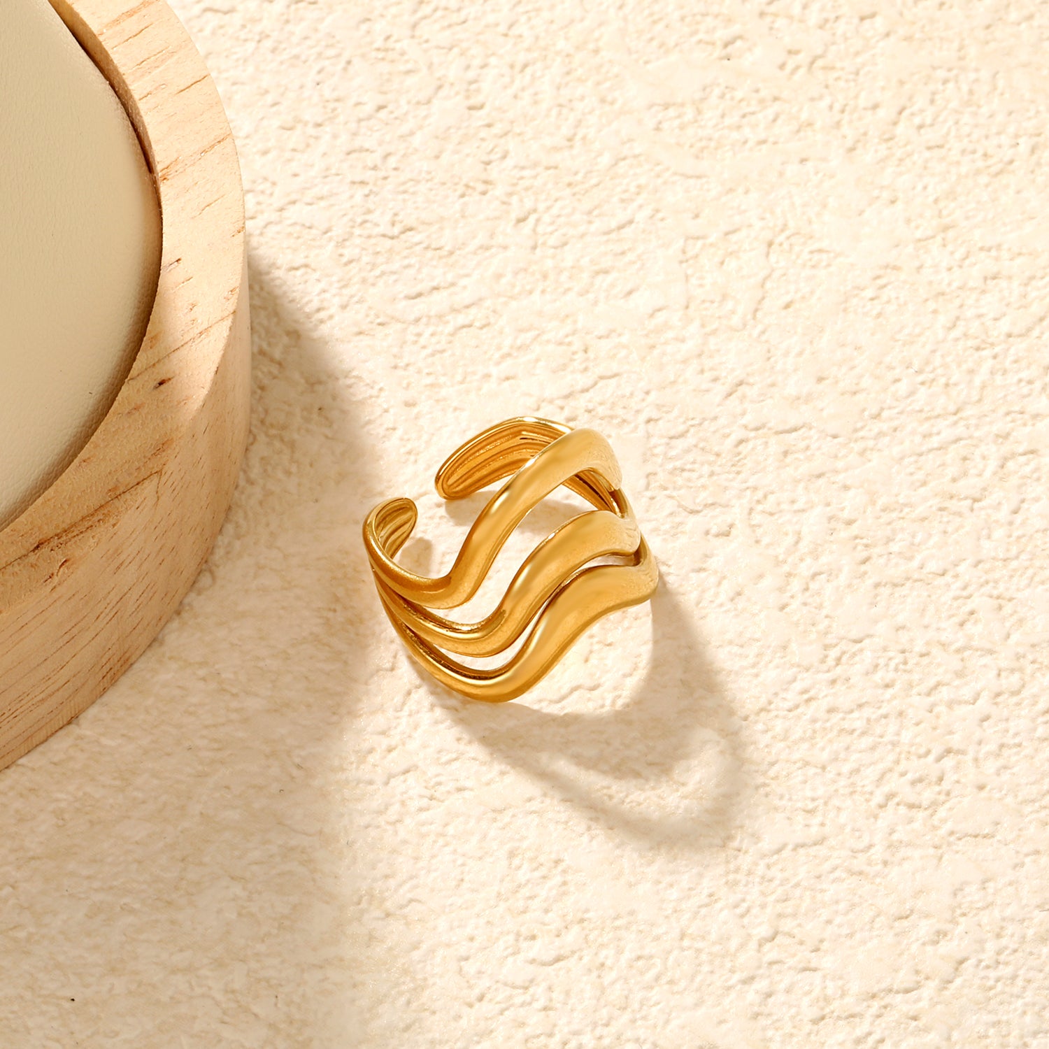 Wavy Triple Band Adjustable Ring - 18k Gold Plated