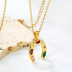 Colorful Gemstone Horseshoe Good Luck Necklace