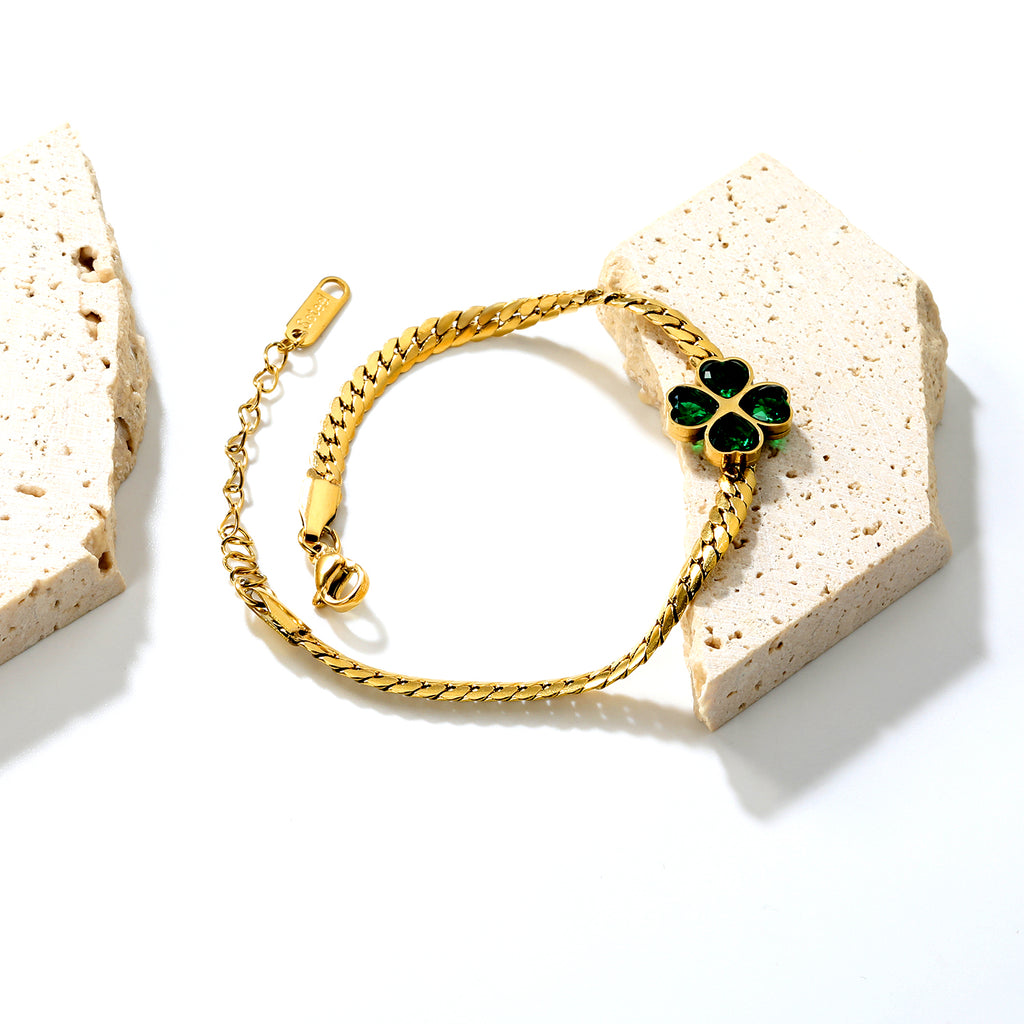 Green Clover Snake Chain Bracelet