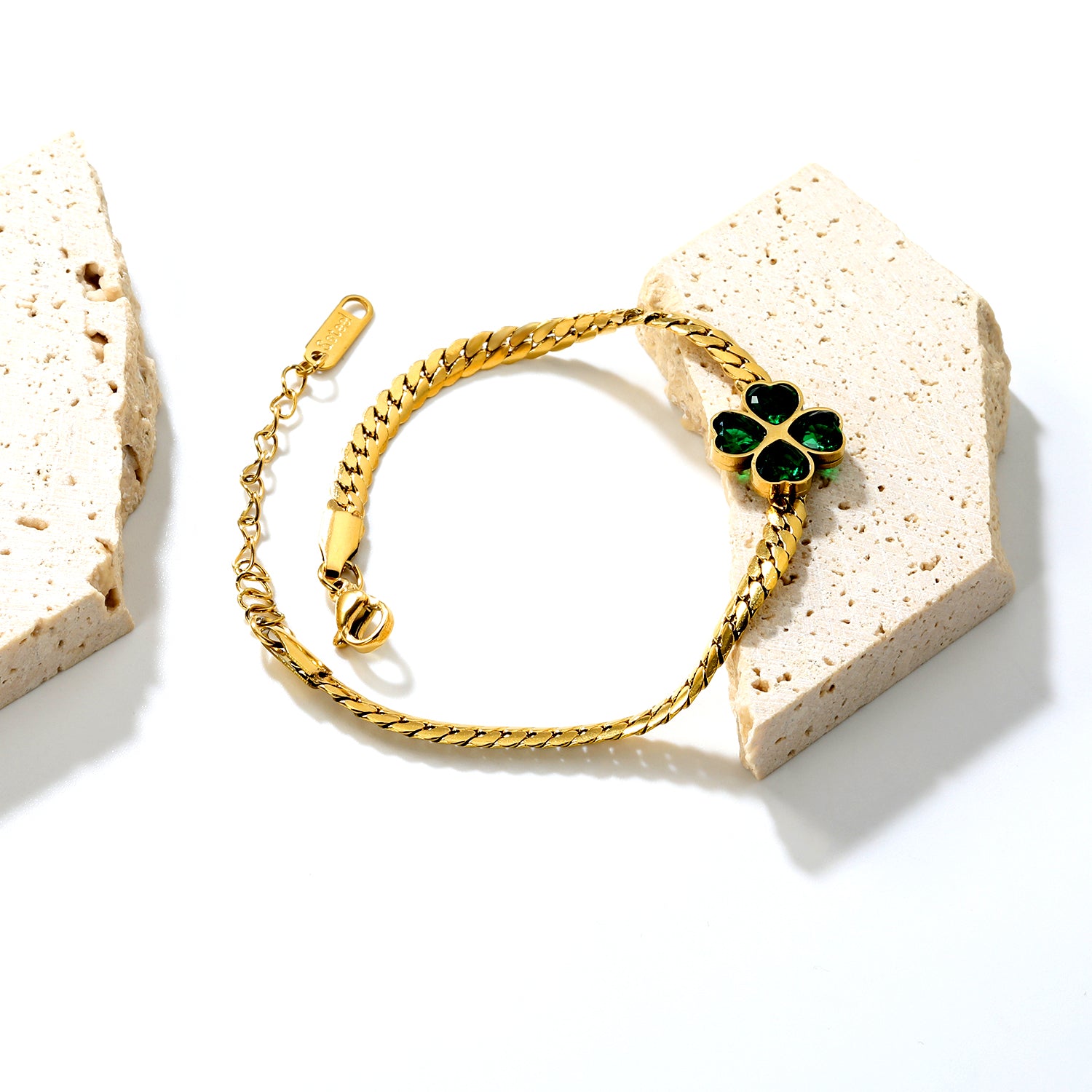 Green Clover Snake Chain Bracelet