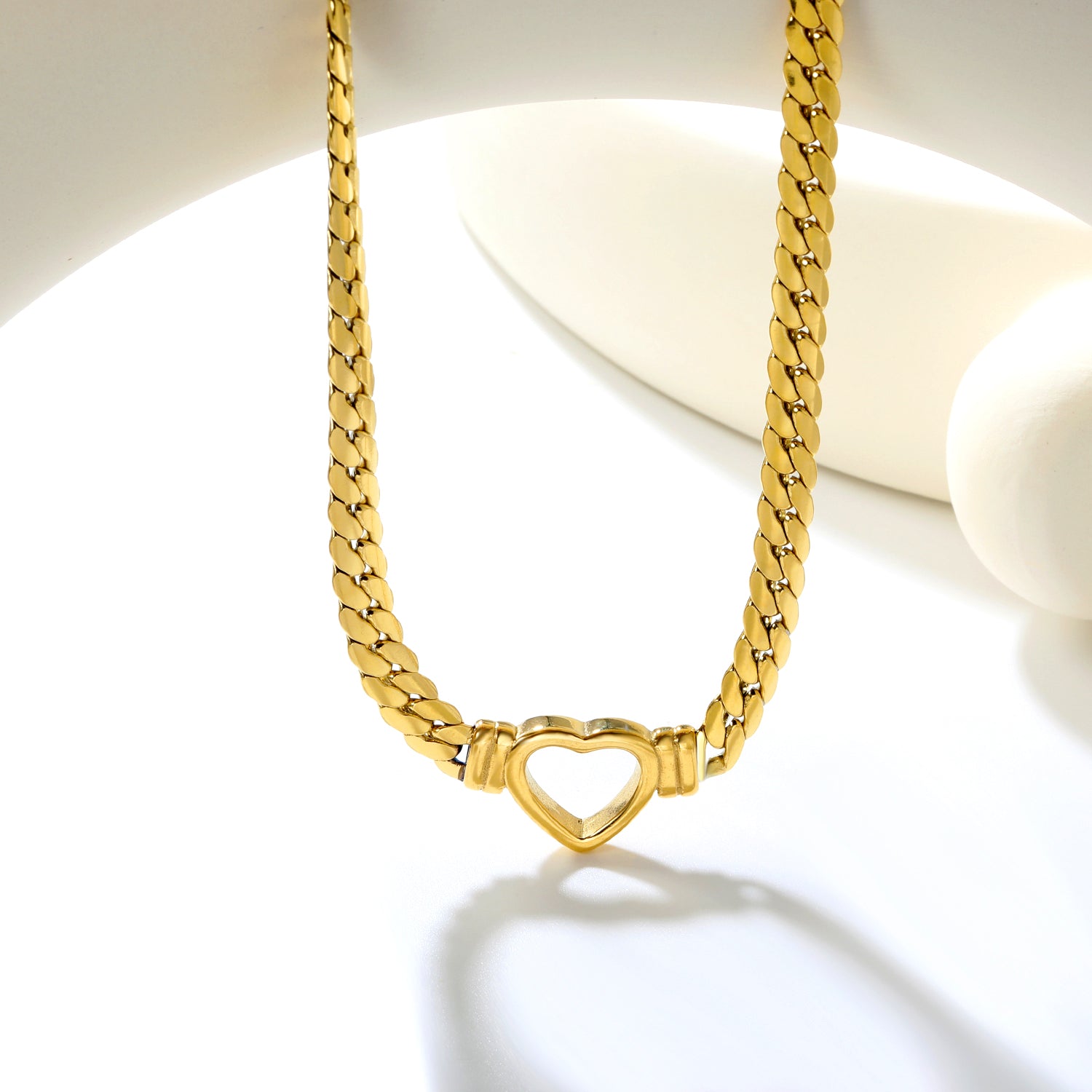 Chunky Gold Chain Necklace with Open Heart