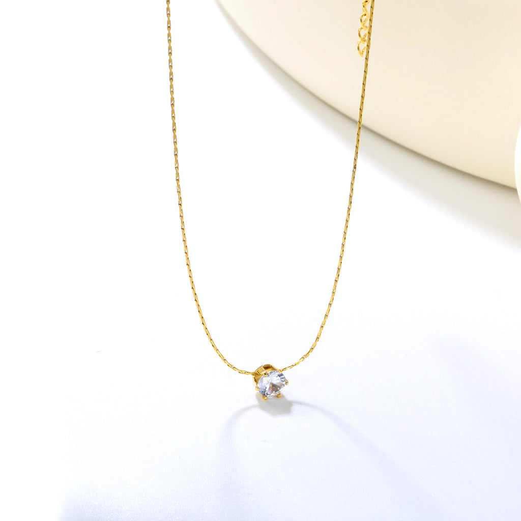 Solitaire Crystal Pendant Necklace - 18k Gold Plated Stainless Steel