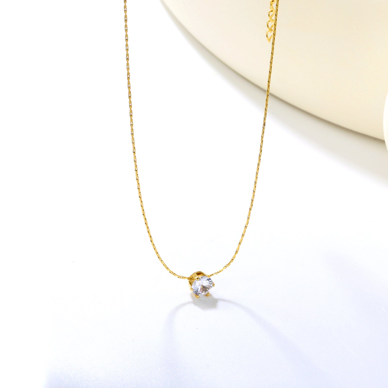 Solitaire Crystal Pendant Necklace - 18k Gold Plated Stainless Steel