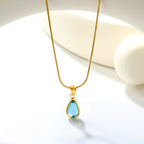 Blue Teardrop Gemstone Pendant Necklace