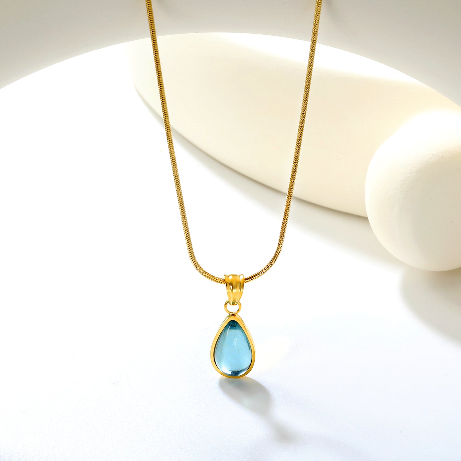 Blue Teardrop Gemstone Pendant Necklace
