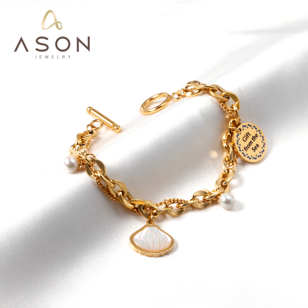 Ocean Charm & Pearl Toggle Bracelet