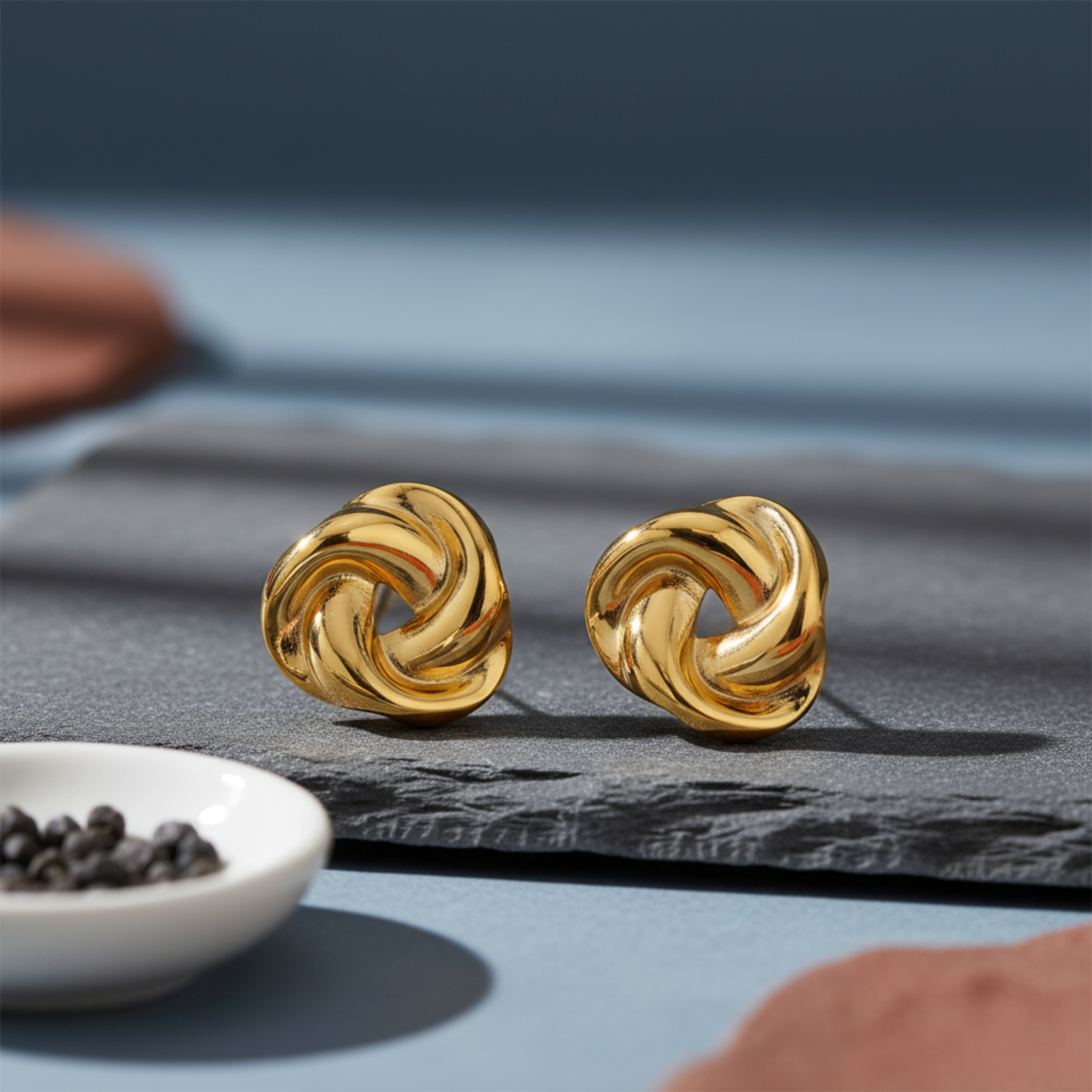 Gold Woven Knot Statement Stud Earrings