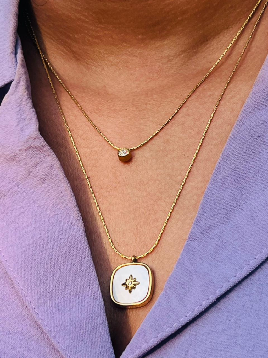 18K Gold Plated Layered North Star & Mother of Pearl Necklace | ELAZO