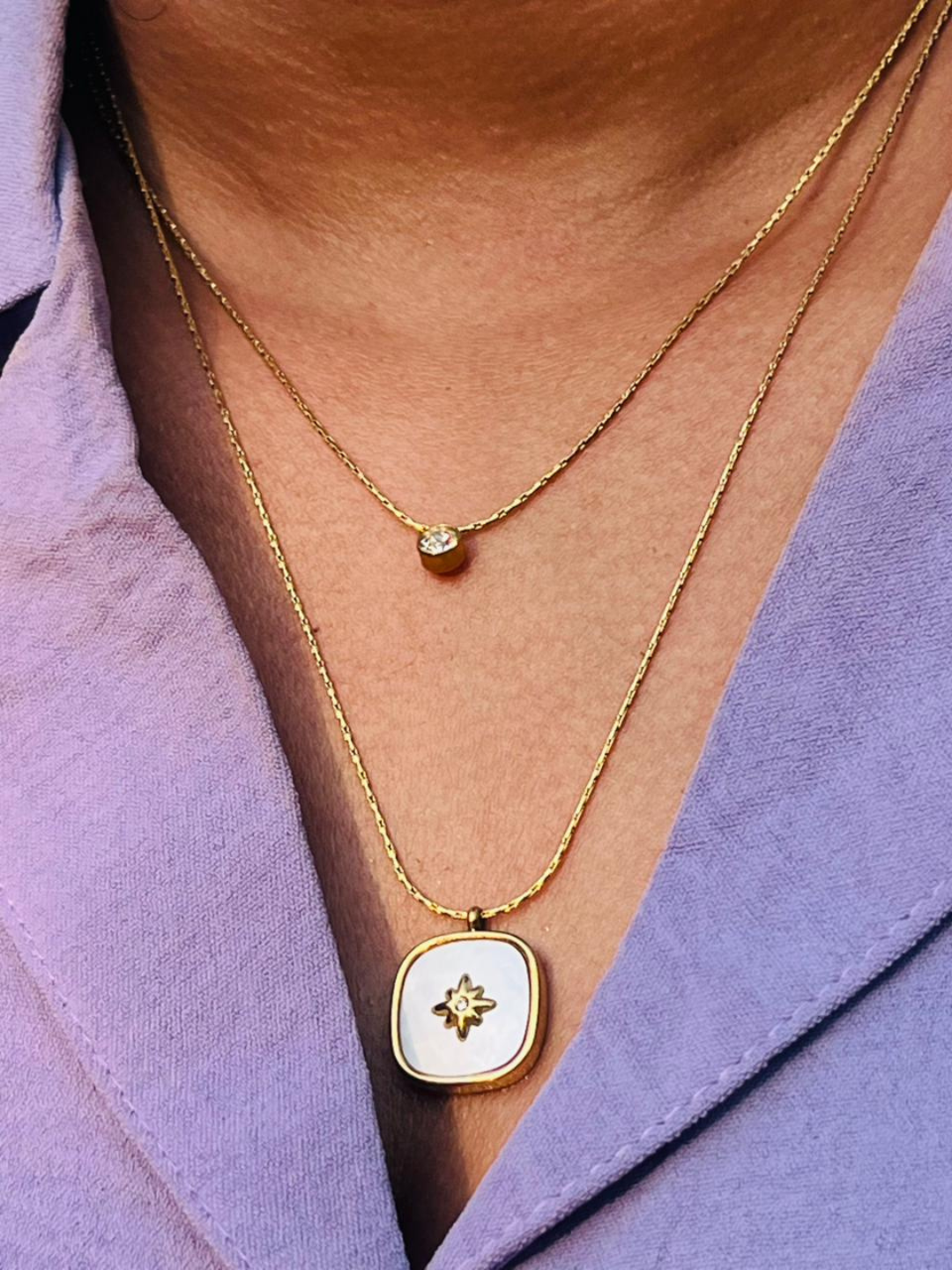 18K Gold Plated Layered North Star & Mother of Pearl Necklace | ELAZO