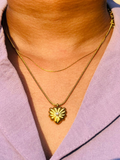 18K Gold Plated Layered Gold Scalloped Flower Heart Necklace | ELAZO