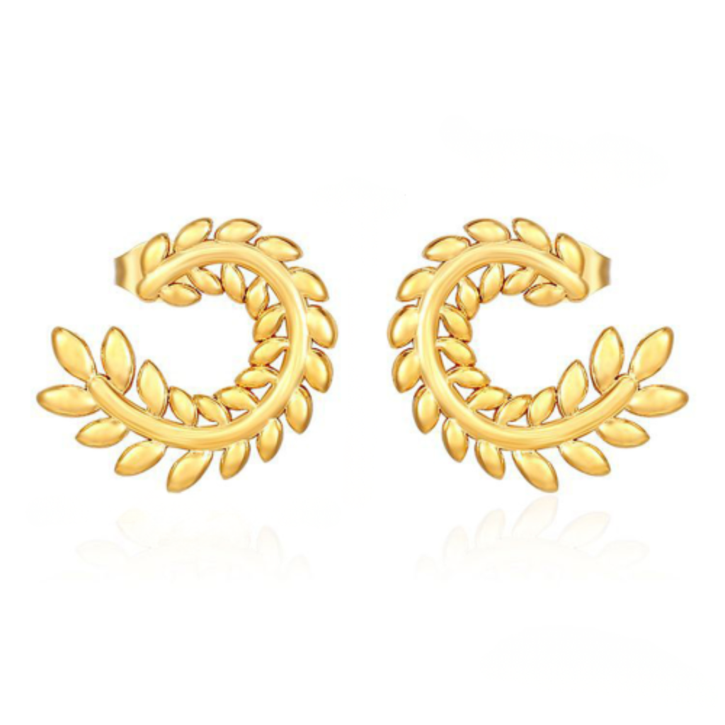 Gold Laurel Leaf Hoop Earrings
