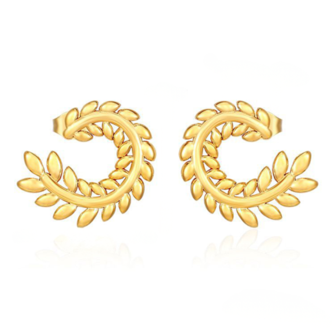 Gold Laurel Leaf Hoop Earrings