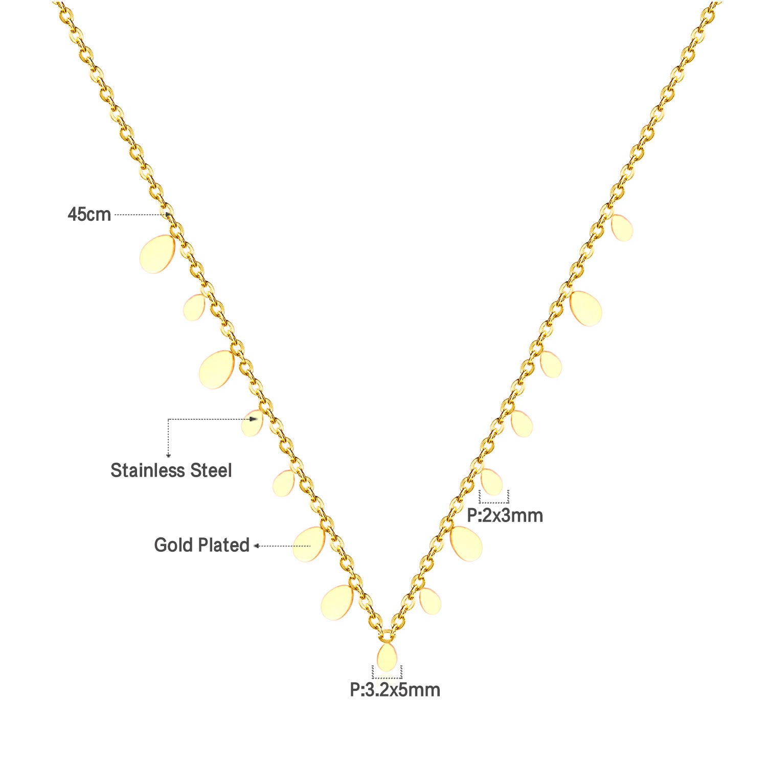 Droplet Charm Necklace - 18k Gold Plated Stainless Steel