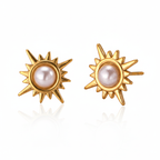 Celestial Sun & Pearl Stud Earrings