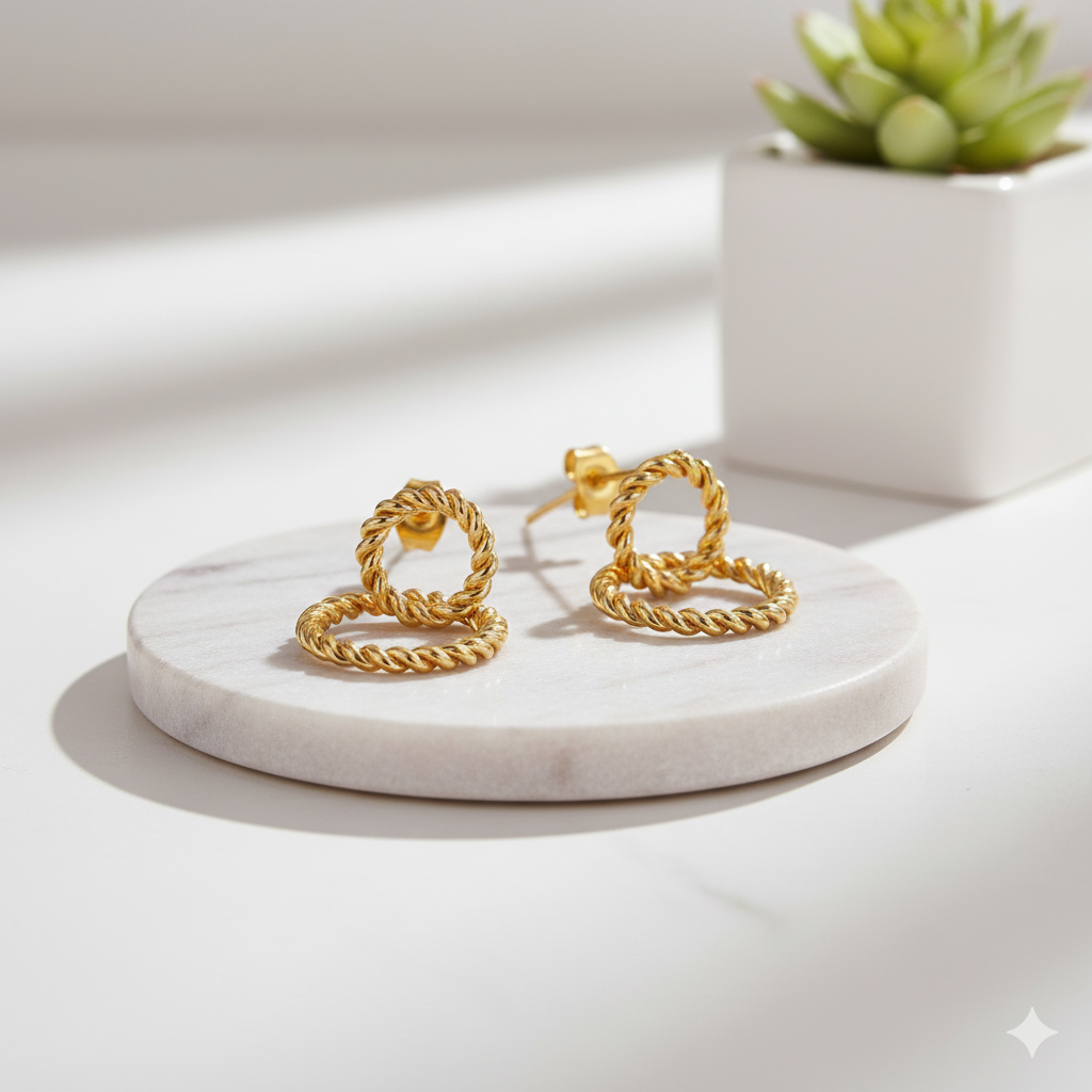 Twisted Gold Double Hoop Earrings