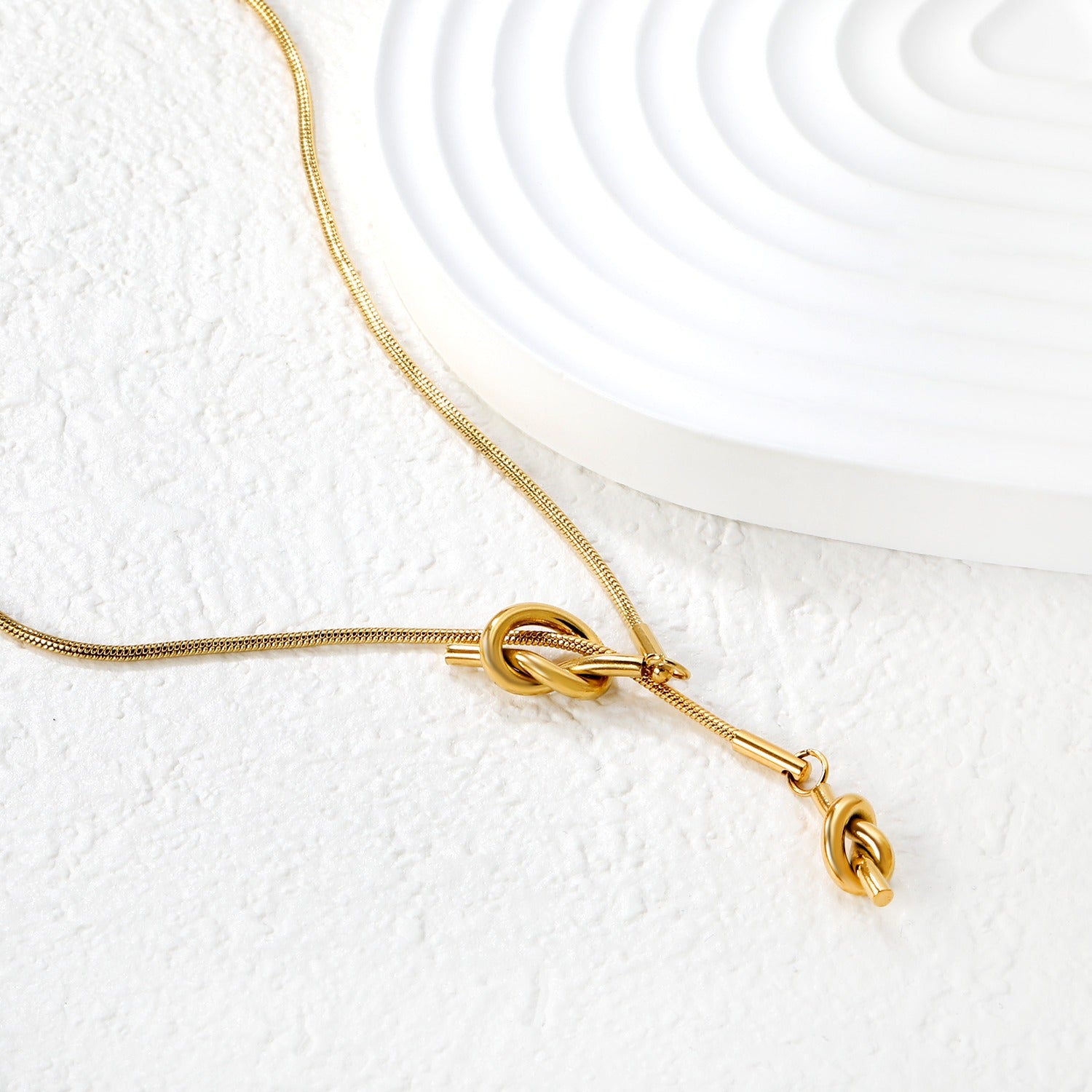 18k Gold Plated Knot Lariat Necklace | Waterproof Snake Chain