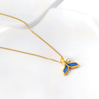 Blue Whale Tail & Pearl Charm Necklace