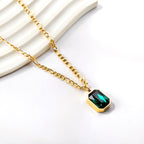 Emerald-Cut Green Gemstone Pendant Necklace