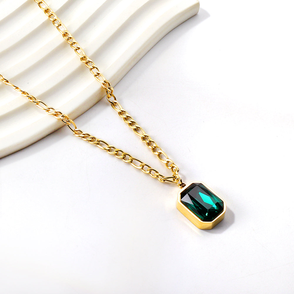 Emerald-Cut Green Gemstone Pendant Necklace