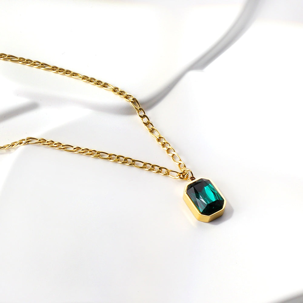 Emerald-Cut Green Gemstone Pendant Necklace