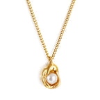 Organic Molten Gold & Pearl Pendant Necklace