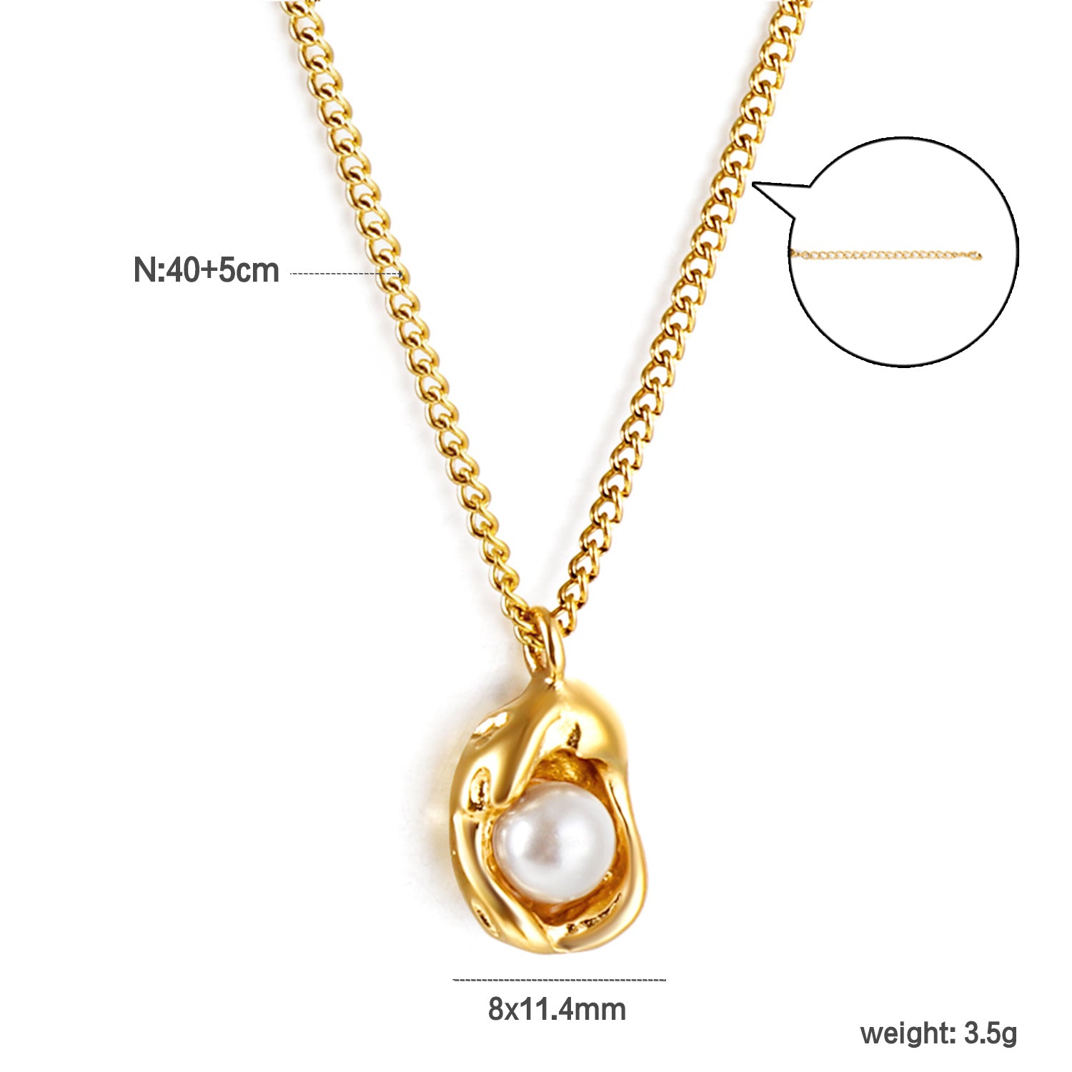 Organic Molten Gold & Pearl Pendant Necklace