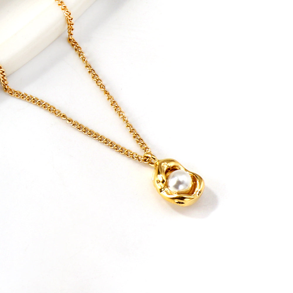 Organic Molten Gold & Pearl Pendant Necklace