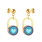 Blue Enamel Heart Drop Earrings
