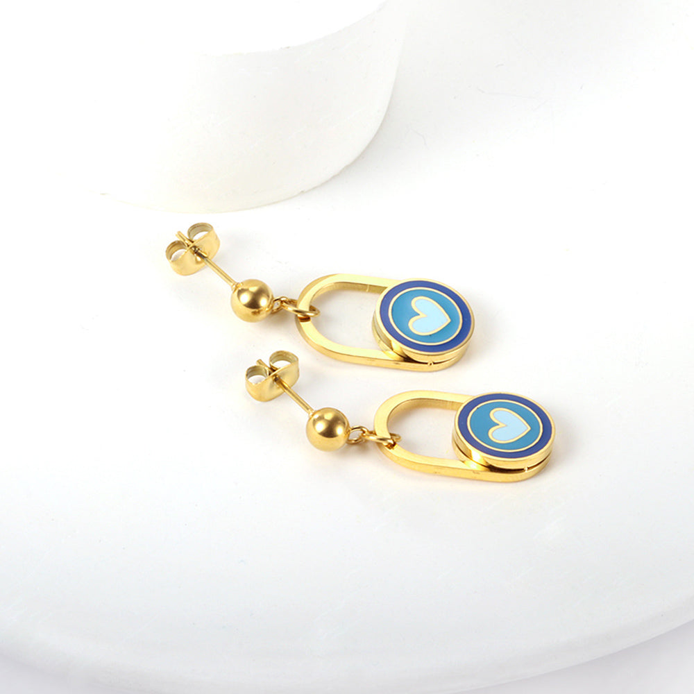 Blue Enamel Heart Drop Earrings