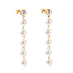 Linear Pearl Drop Earrings with Crystal Stud