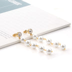 Linear Pearl Drop Earrings with Crystal Stud