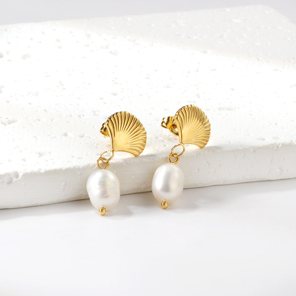 Seashell & Pearl Drop Earrings