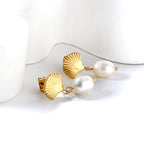 Seashell & Pearl Drop Earrings
