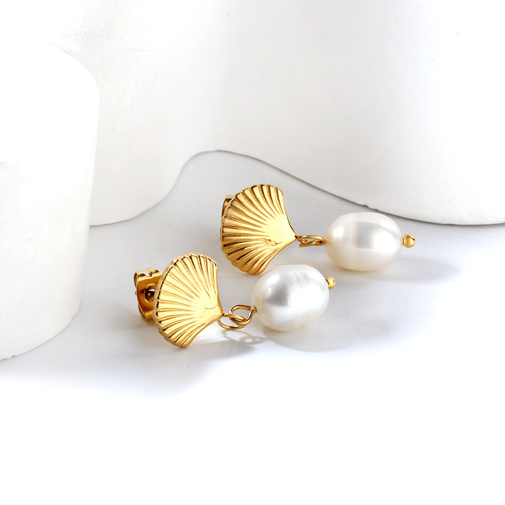 Seashell & Pearl Drop Earrings
