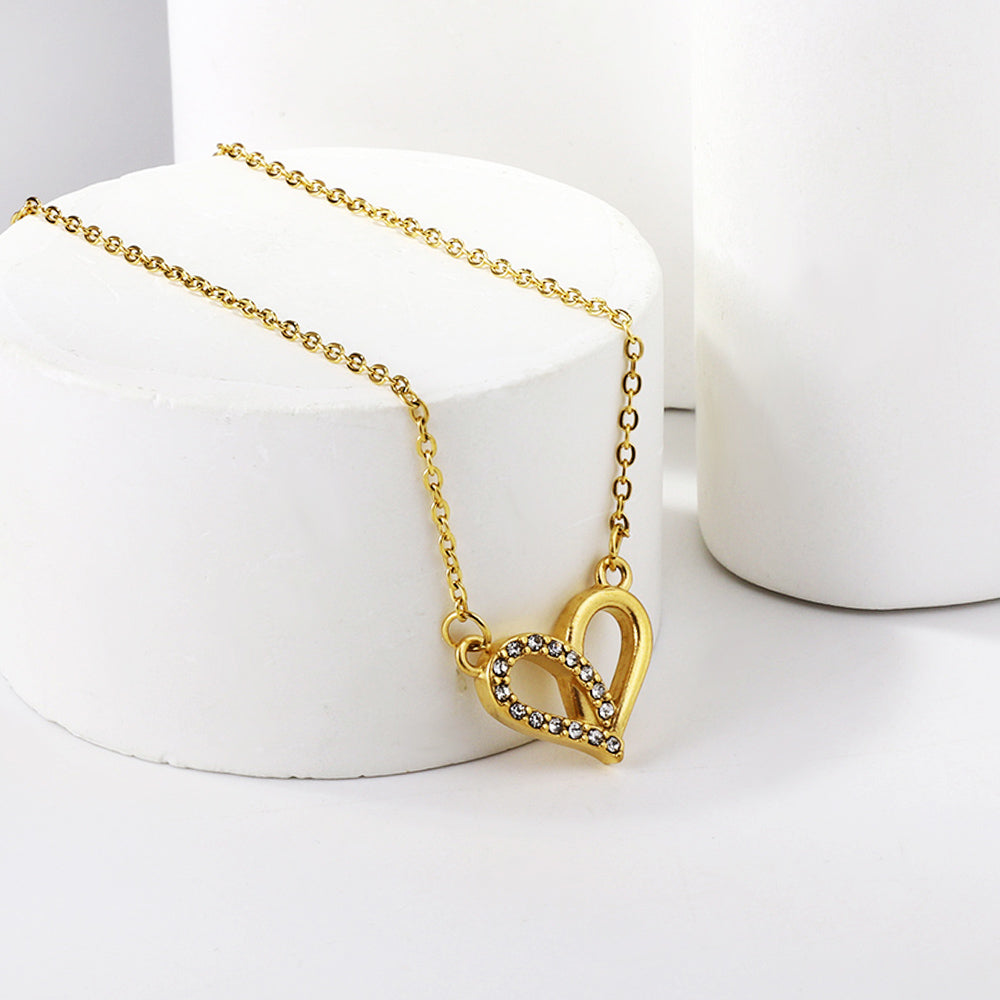 Crystal Heart Interlocking Pendant Necklace