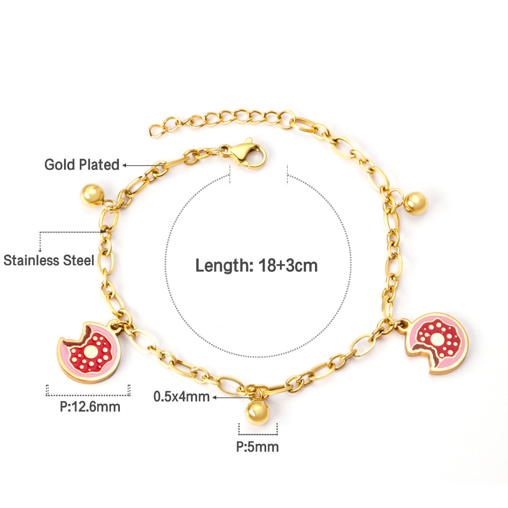 Donut Charm Bracelet - 18k Gold Plated Stainless Steel