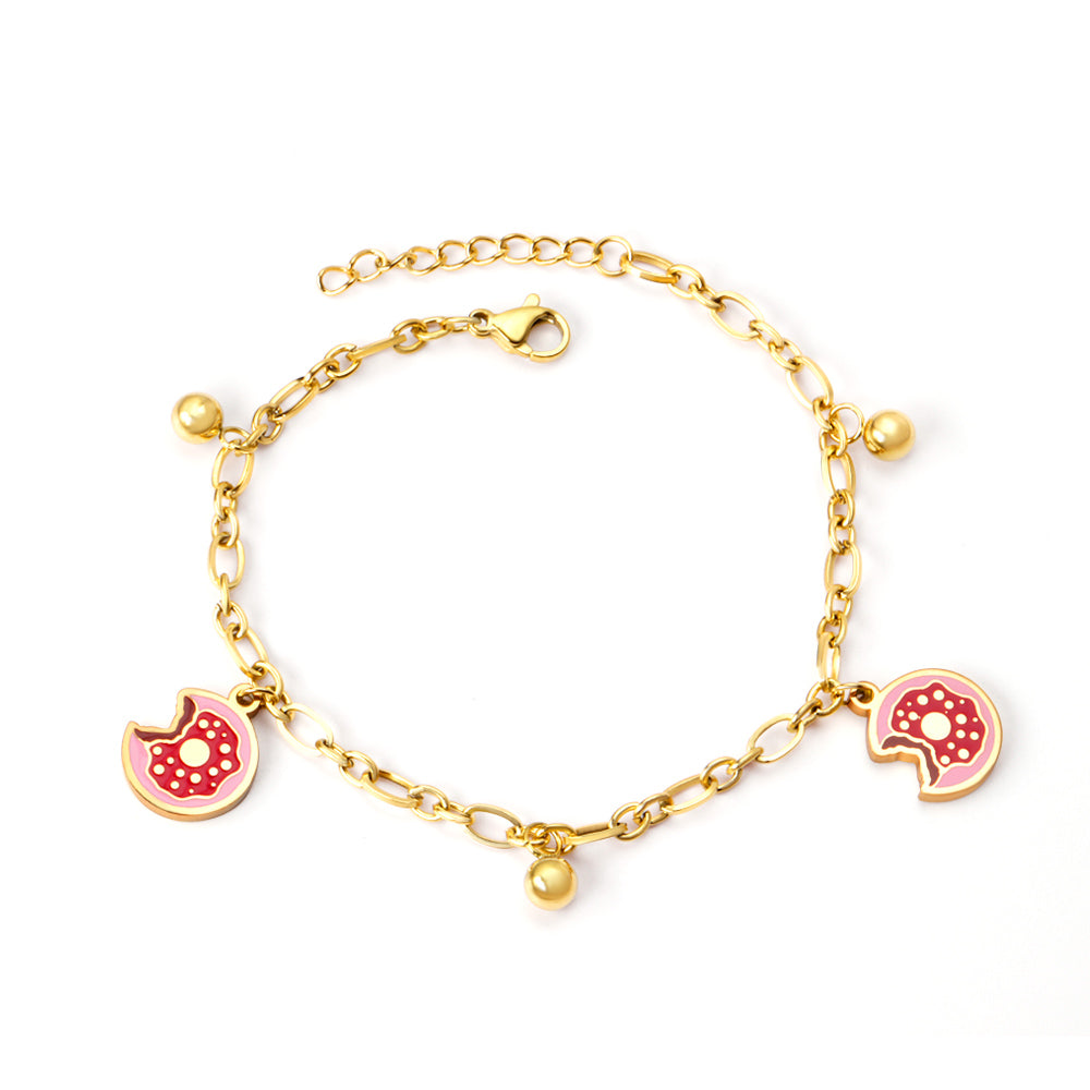 Donut Charm Bracelet - 18k Gold Plated Stainless Steel