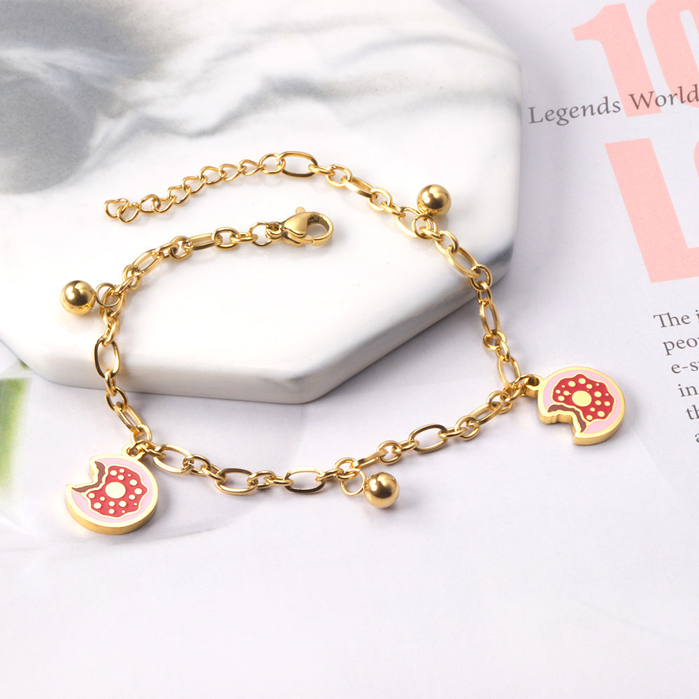 Donut Charm Bracelet - 18k Gold Plated Stainless Steel