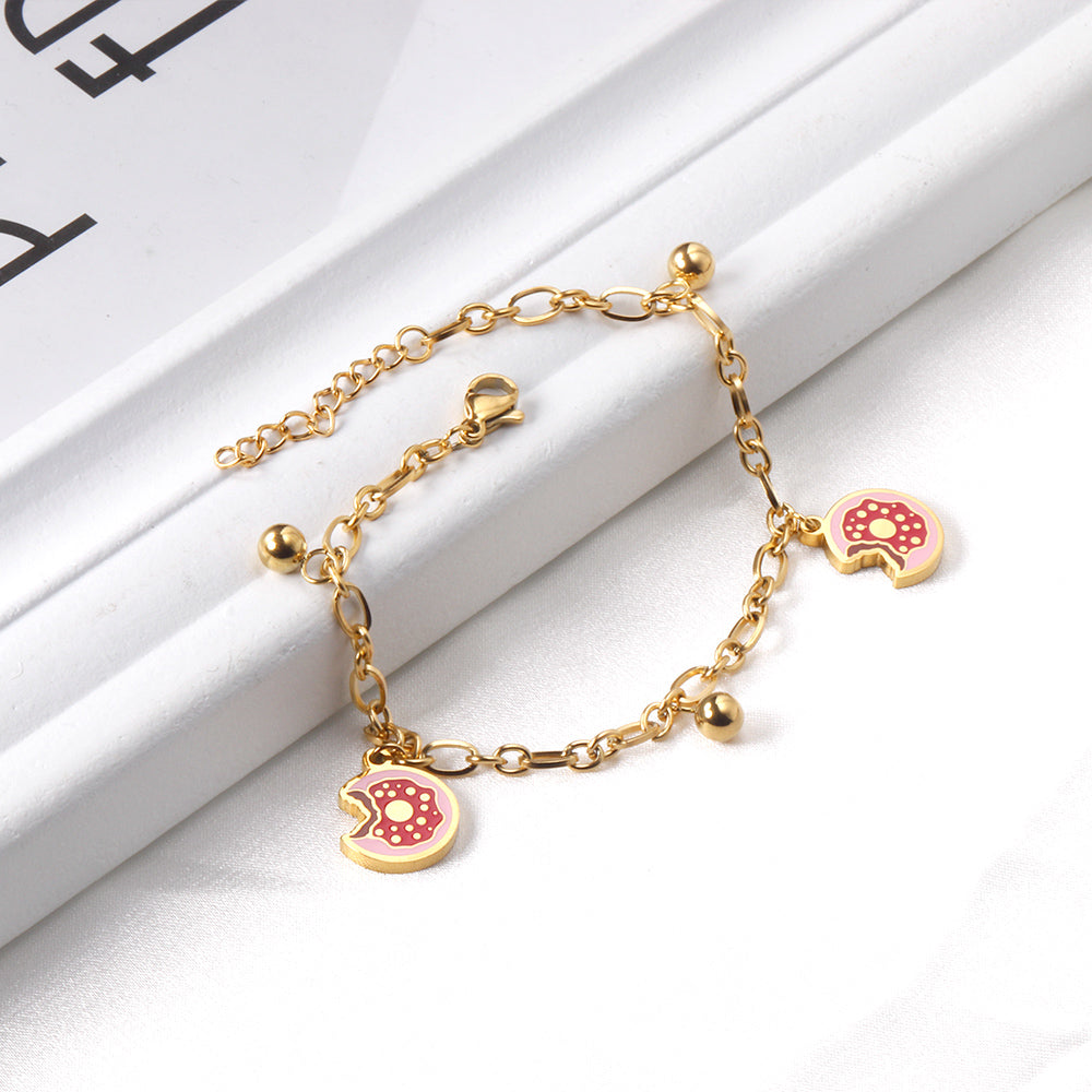 Donut Charm Bracelet - 18k Gold Plated Stainless Steel