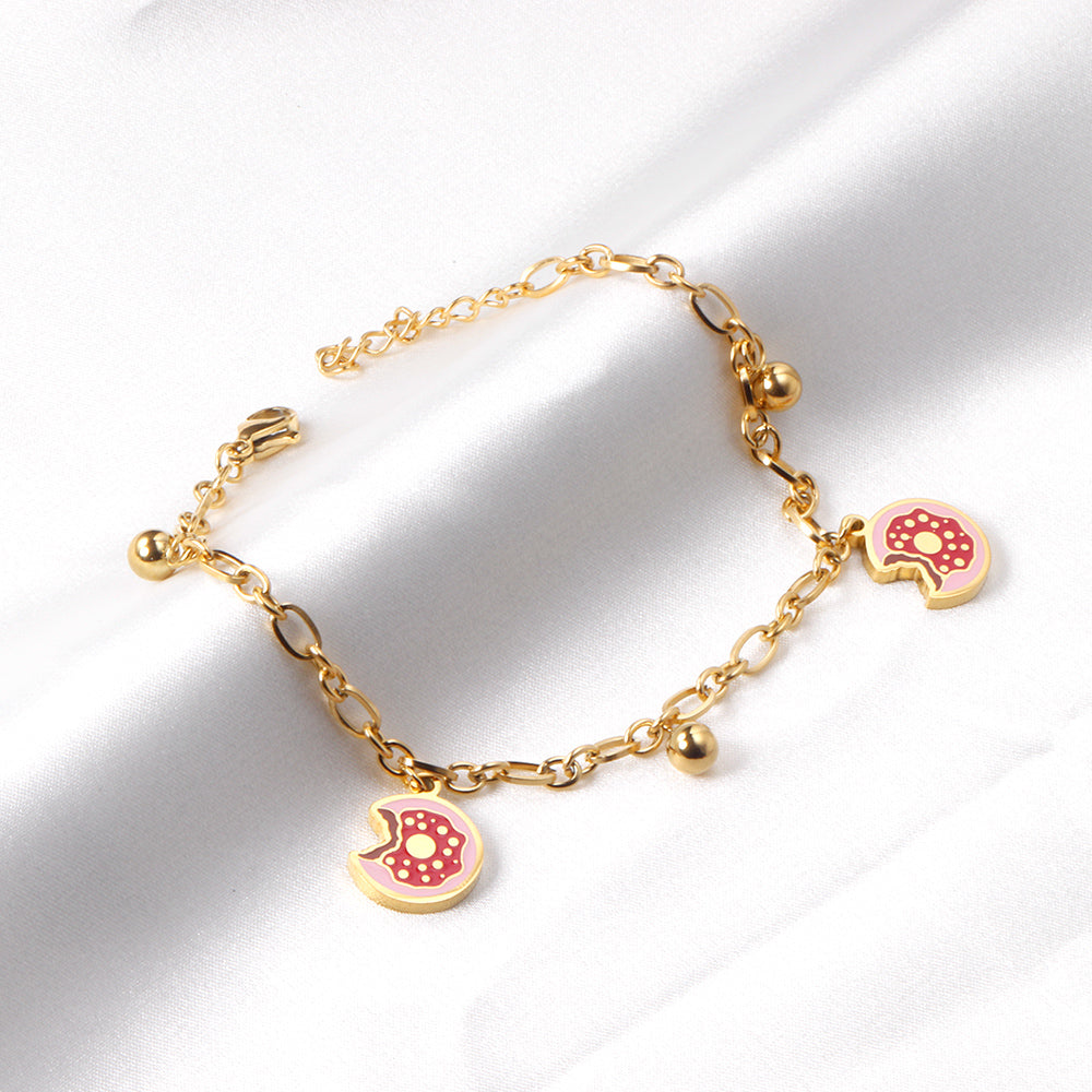Donut Charm Bracelet - 18k Gold Plated Stainless Steel