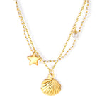 Layered Pearl Necklace with Seashell & Star Charms