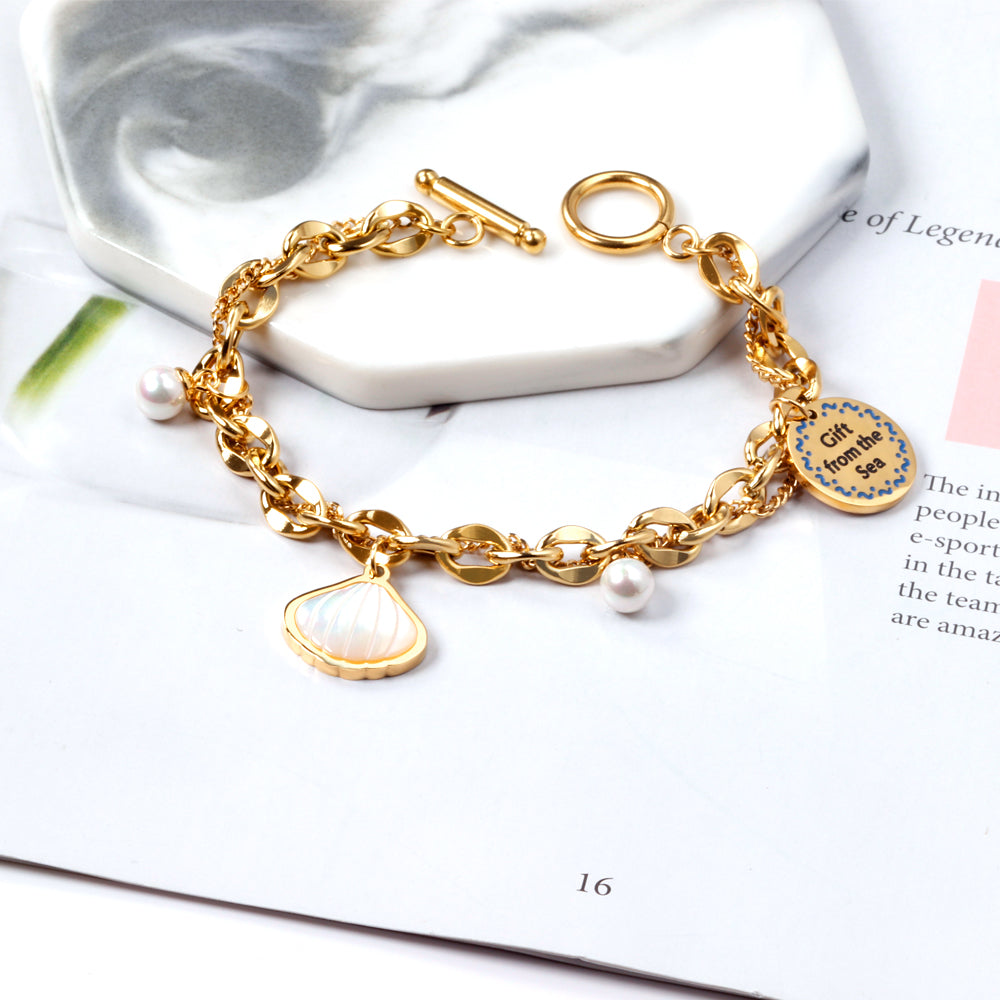 Ocean Charm & Pearl Toggle Bracelet