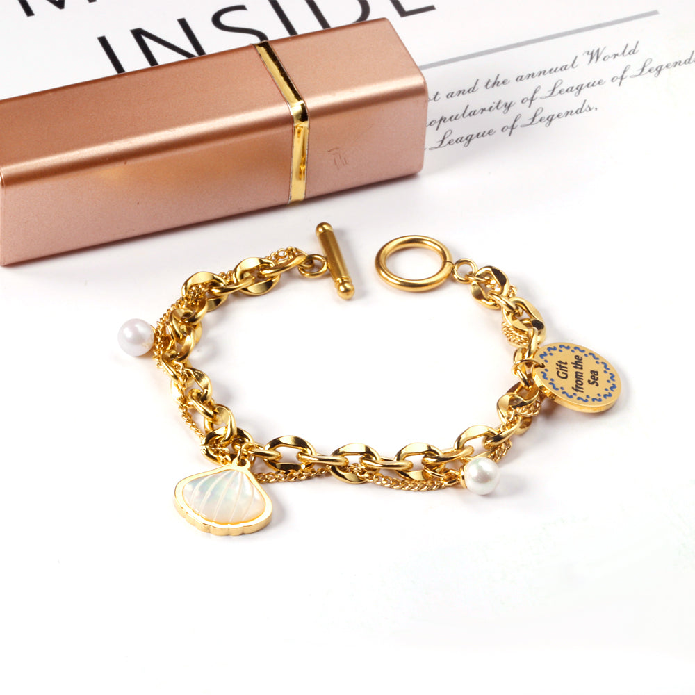 Ocean Charm & Pearl Toggle Bracelet
