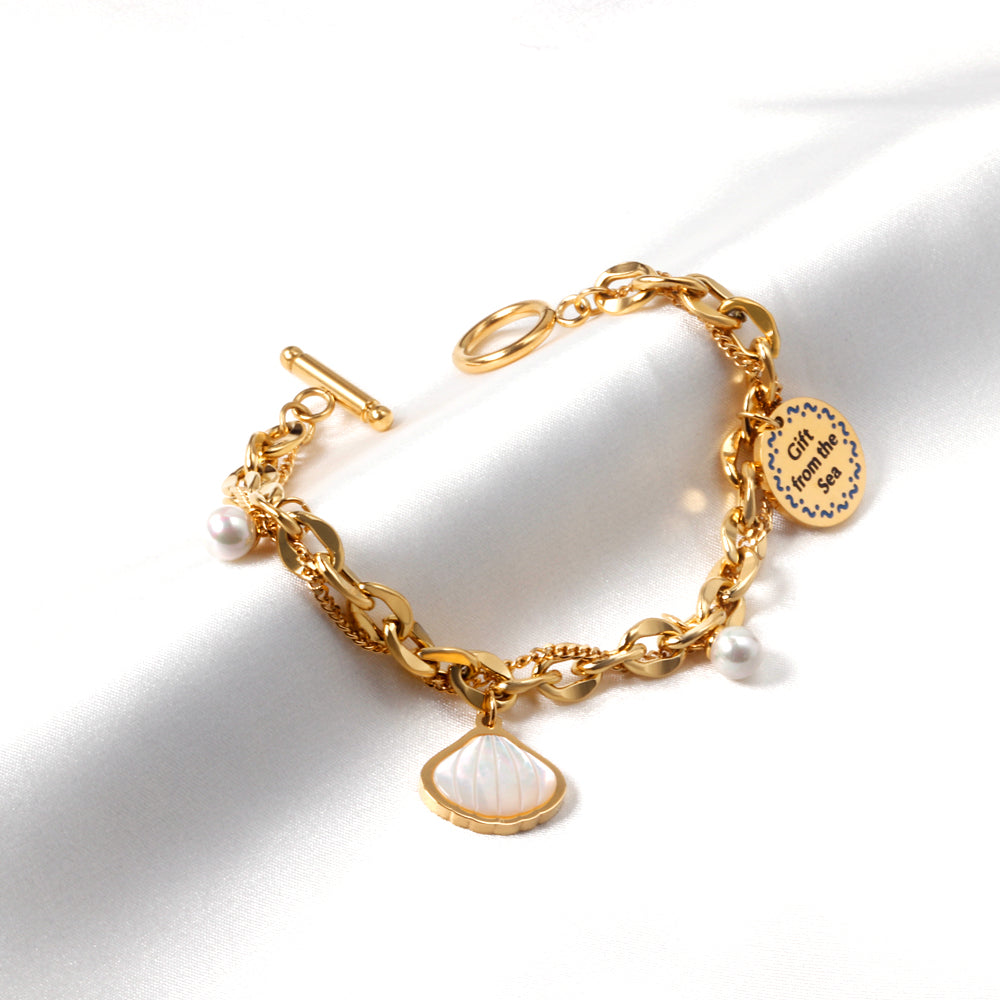 Ocean Charm & Pearl Toggle Bracelet