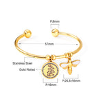 Bee & Floral Charm Gold Cuff Bracelet