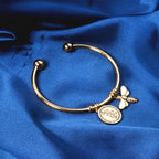 Bee & Floral Charm Gold Cuff Bracelet