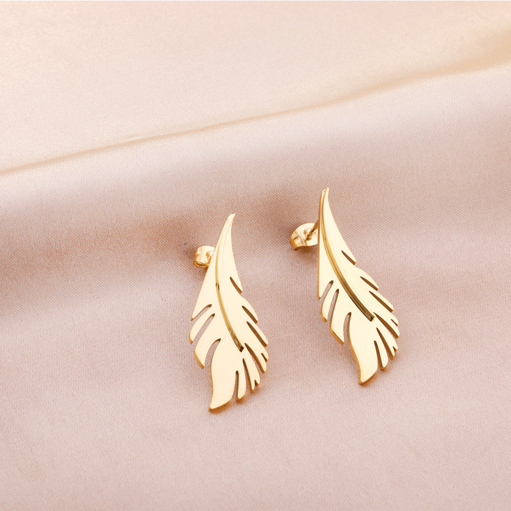 Gold Feather Statement Stud Earrings
