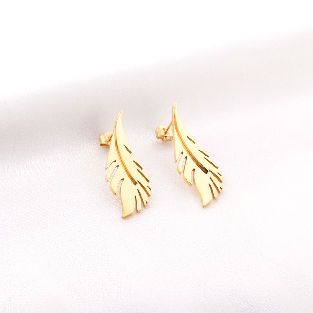 Gold Feather Statement Stud Earrings